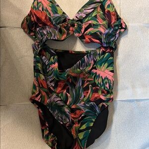 Time and Tru Tropical Print One Piece Swimsuit - Multicolor